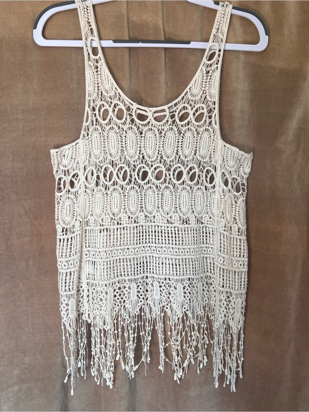 Crochet Fringe Tank Top - Cream